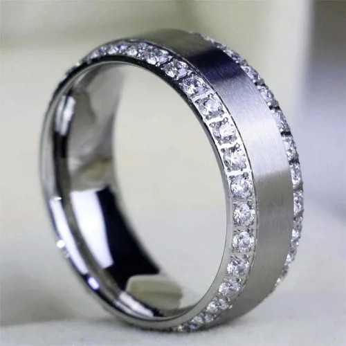 Miniatura 7 de Juego de anillos de boda de dos anillos para parejas, anillos a juego para mujer, 2 piezas, chapado en oro amarillo, cuadrado, circonita cúbica