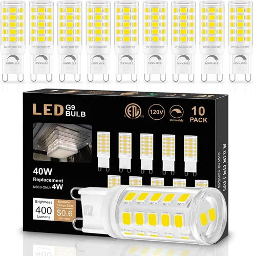 Miniatura 22 de Bombilla LED G9 regulable de 2700 K blanco cálido suave, paquete de 6, T4 G9 de 4 W de reemplazo para 40 vatios de halógeno, base cerámica de doble