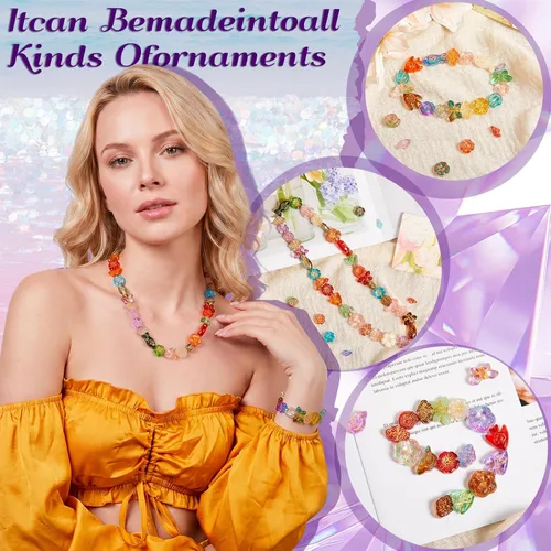 Miniatura 3 de Hicarer 100 cuentas de vidrio surtidas para la fabricación de joyas, colores de lámpara, hongo, pájaro, flor, cuentas sueltas para manualidades