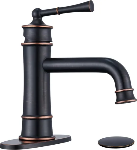 Miniatura 10 de Grifo alto de baño de bronce aceitado, diseño antiguo, mango único, montaje de fregadero de 1 agujero, drenaje desplegable y líneas de suministro