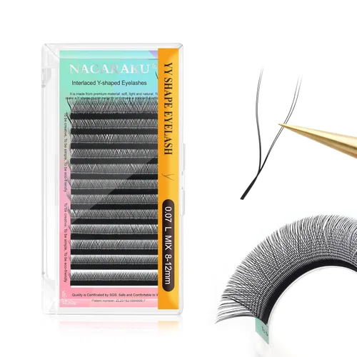 Miniatura 98 de Suministros de extensiones de pestañas NAGARAKU yy, pestañas falsas 0.05mm rizado D, bandeja mixta 8-12mm, prefabricadas 4D, abanico fácil, volumen