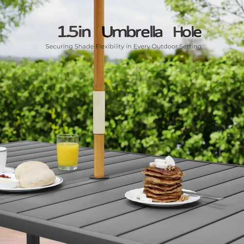 Miniatura 5 de HAPPATIO Outdoor Dining Table for 4, Large Suqare Metal Patio Table with 1.5" Umbrella Hole, Powder-Coated Frame for All-Weather, Black, Modern