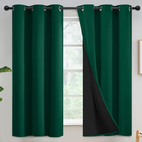 Miniatura 330 de Yakamok Cortinas negras, cortinas de ventana con aislamiento térmico y eficiencia energética para dormitorio, cortinas opacas completas y cortinas