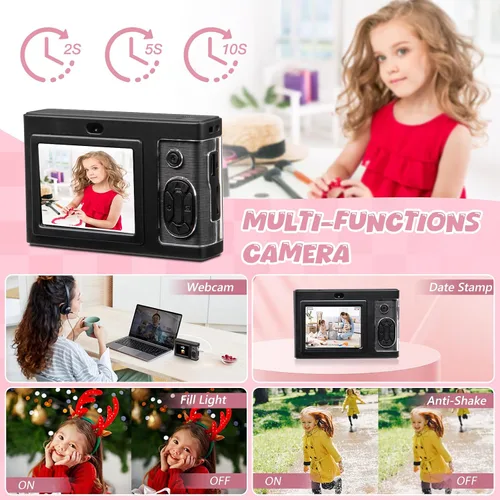 Miniatura 4 de Cámara digital, cámara FHD 1080P para niños con tarjeta de 32 GB, cámara digital de 48 MP con zoom 8X para apuntar y disparar, antivibraciones