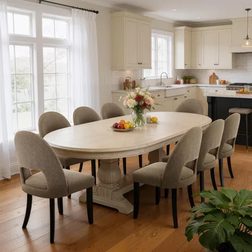 Miniatura 26 de Juego de 2 sillas de comedor de madera, modernas sillas de comedor tapizadas para cocina con tela de lino y respaldo abierto, patas de madera