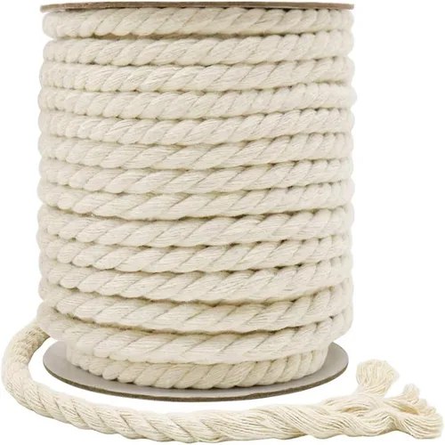 Tenn Well Cordón de macramé de 0.315 pulgadas, 59 pies, cuerda de algodón torcida de 3 capas gruesa para manualidades, colgar en la pared, ganchos