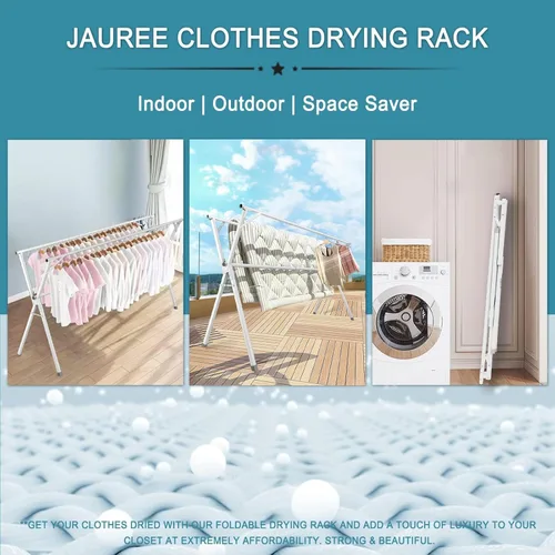 Miniatura 5 de JAUREE Estante de secado de ropa de 95 pulgadas, estante de secado plegable para interiores y exteriores, estante de secado de lavandería de acero