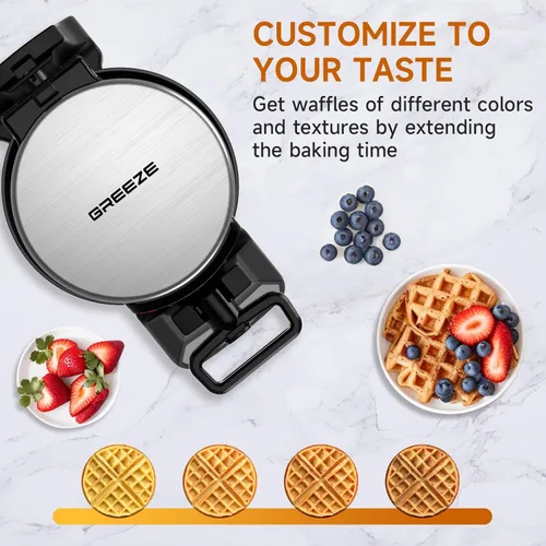 Miniatura 6 de Waflera, Waflera Belga Doble con Giro de 180°, Plancha para Wafles de 1400W para 8 Rebanadas, Placas Giratorias y Antiadherentes con Bandeja