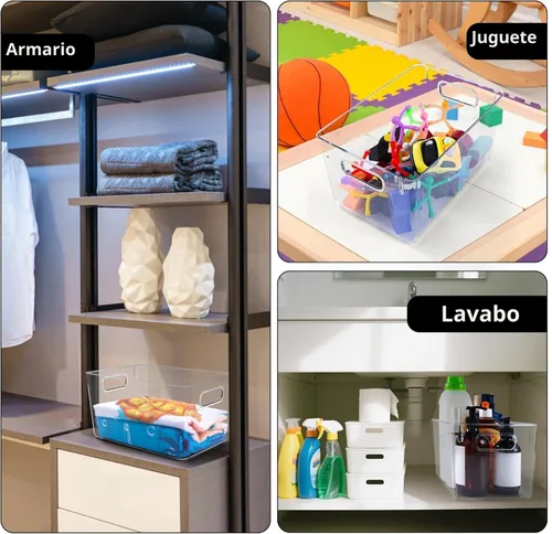 Miniatura 5 de Paquete de 8 cubos de almacenamiento de plástico transparente, organizadores y almacenamiento de despensa, contenedores organizadores