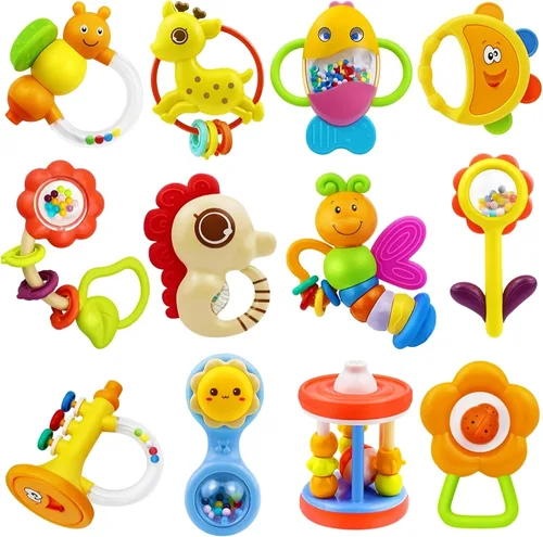 MOONTOY 12 sonajeros para bebés de 0 a 6 meses, juguetes de dentición de 3 a 6 meses, mordedores para bebés recién nacidos, juguetes de 6 a 12 A -