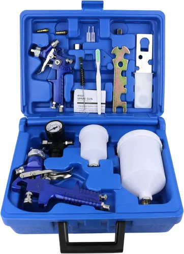 Pistola pulverizadora de aire HVLP de alimentación por gravedad de 2 rociadores, 1.0 mm 150 ml y 1.4 mm 600 ml, alimentación por gravedad automática