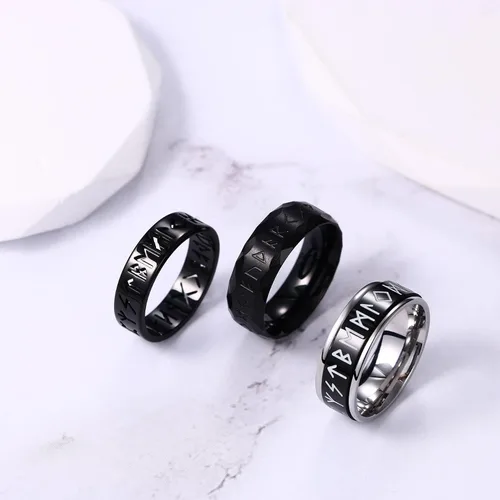 Miniatura 5 de OIDEA Juego de 3 anillos de runa vikingos huecos nórdicos para hombres y mujeres 0.315 pulgadas de acero inoxidable giratorio, anillos