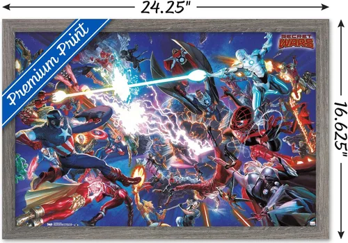 Miniatura 3 de Trends International Marvel Comics Secrets Wars - Póster de pared de batalla de 14.725 x 22.375 pulgadas, versión enmarcada de madera de granero