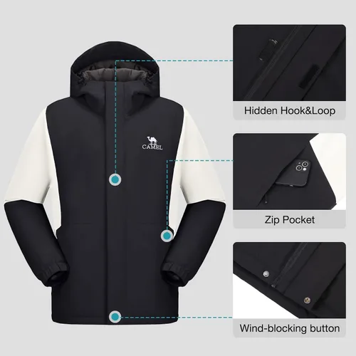 Miniatura 5 de CAMEL Chaqueta de esquí para hombre, abrigo de invierno, impermeable, chaqueta de snowboard cálida con capucha, parka resistente al viento, ropa