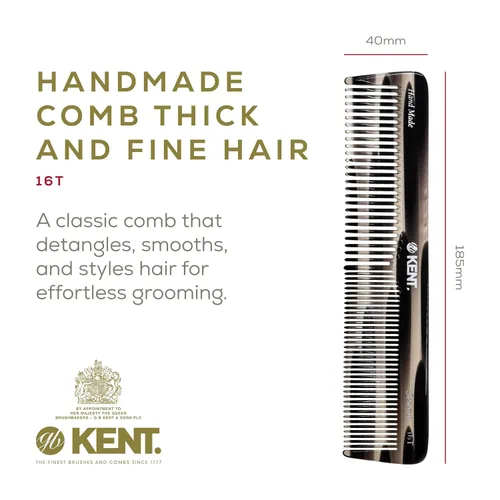 Miniatura 2 de Kent 16TG Peine de tocador para el cabello, doble diente, grafito fino/ancho para cabello, barba y bigote, peine de peluquería grueso/fino