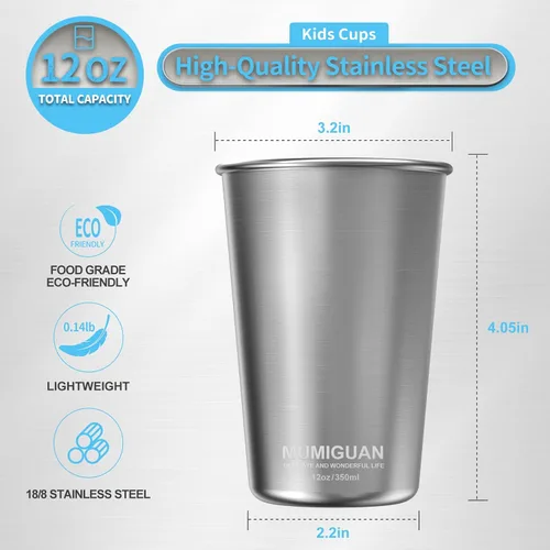Miniatura 3 de Tazas de acero inoxidable para niños 12oz/350ml (4 unidades), Vaso de acero inoxidable, Tazas para niños, Tazas de camping de acero inoxidable