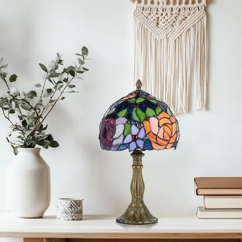 Miniatura 9 de Tiffany Style Lamp Rose Flower Lámpara de mesa de vidrieras rosa roja 8 x 8 x 14 pulgadas lámpara de escritorio de oficina en casa luces decorar