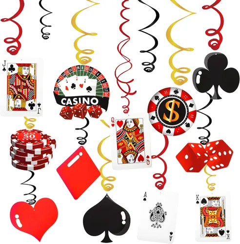30 piezas de remolinos colgantes de casino para fiestas temáticas de póquer, decoración de techo para fiesta de cumpleaños de Las Vegas Casino Night