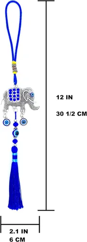 Miniatura 3 de LUCKBOOSTIUM Adorno único y elegante de elefante feliz con cristal azul y borla colgante de protección espiritual para la salud y la buena suerte