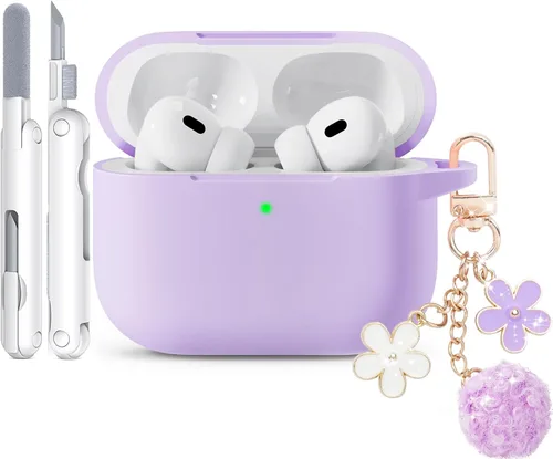 Miniatura 33 de Funda para AirPods Pro 2 con bonito llavero y bolígrafo de limpieza, funda de silicona suave para AirPods Pro de 2ª/1ª generación para mujeres
