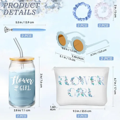Miniatura 2 de Meanplan Juego de 16 piezas de regalo de propuesta para niña de las flores, vaso con pajitas, bolsa de maquillaje, lentes de sol, anillo