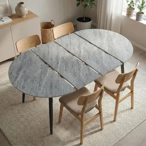Miniatura 11 de Mesa de comedor redonda extensible de 70 pulgadas para 4 y 6 pulgadas, moderna mesa de comedor ovalada, mesa de comedor grande expandible