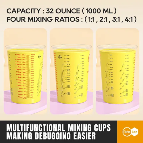 Miniatura 3 de Turbo Bee Vasos mezcladores de resina de 32 onzas – [diseño antiadherente] Paquete de 50 vasos mezcladores de plástico PP graduados de 33.8 fl oz