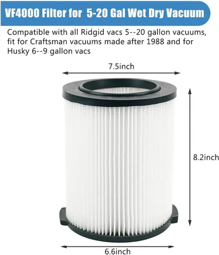 Miniatura 2 de Paquete de 2 filtros VF4000 para Ridgid Vac Wet Dry de 5 a 20 galones, apto para aspiradoras Husky de 6-9 galones WD5500 WD0671 RV2400A RV2600B