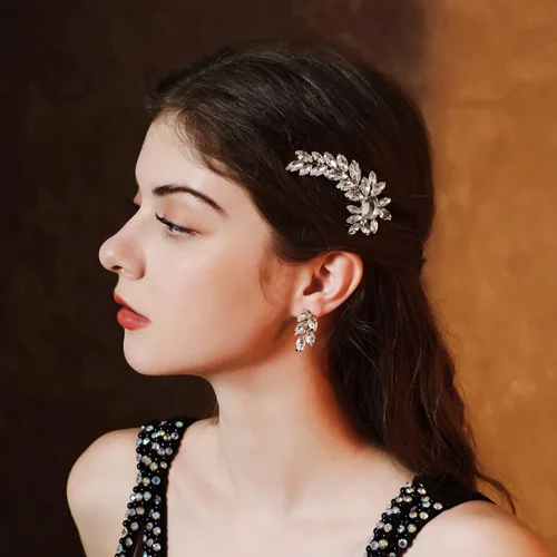 Miniatura 7 de Pinza para el cabello con diamantes de imitación de cristal, diseño de orejas de trigo, horquilla de boda, horquilla de cristal para novia