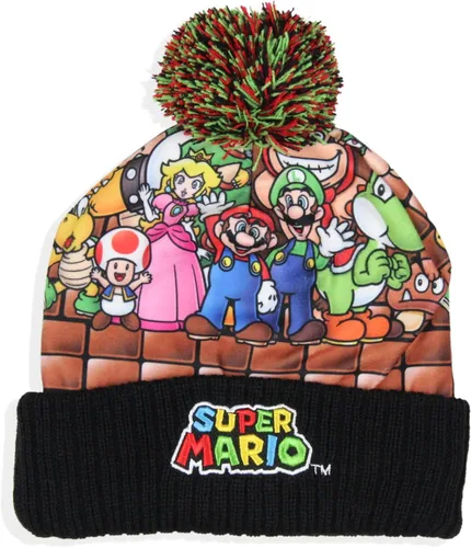 Nintendo Super Mario - Gorro bordado de varios personajes con logotipo con relleno y pompones Multicolor talla única