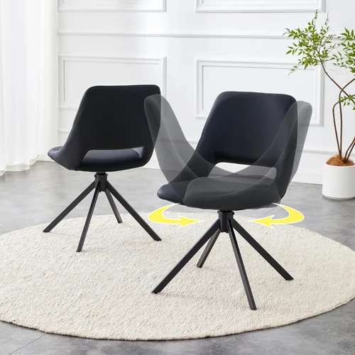 Miniatura 10 de Silla decorativa sin brazos, silla de tocador sin ruedas, juego de 2 sillas de comedor Retorno automático inteligente de 180°, respaldo