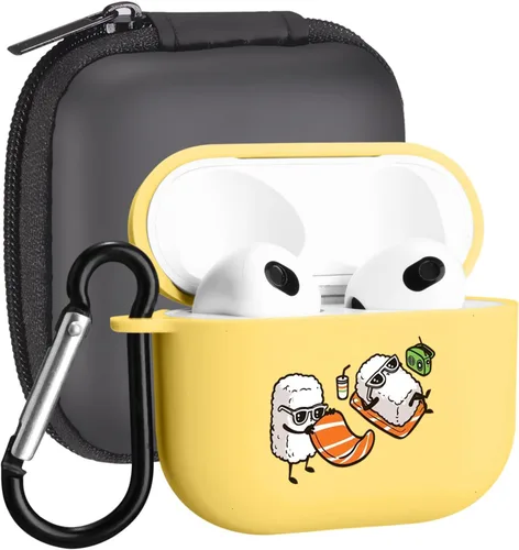 Miniatura 38 de Funda compatible con Airpods de 3ª generación, linda funda para Airpods 3, diseño de rana, protectora para mujeres y niñas con llavero para Apple