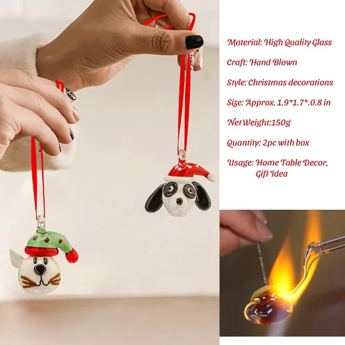 Miniatura 4 de Adornos de Navidad de gato y perro de 2 pulgadas para árbol 2025, 2 piezas de adornos de vidrio para colgar en el árbol de Navidad, figuras