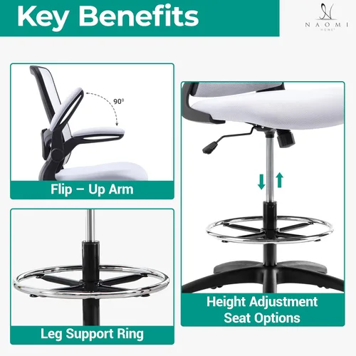 Miniatura 7 de Naomi Home Serena Silla ergonómica de malla de redacción, ajustable, malla transpirable, soporte lumbar, ergonómica y ajustable en altura ajustable