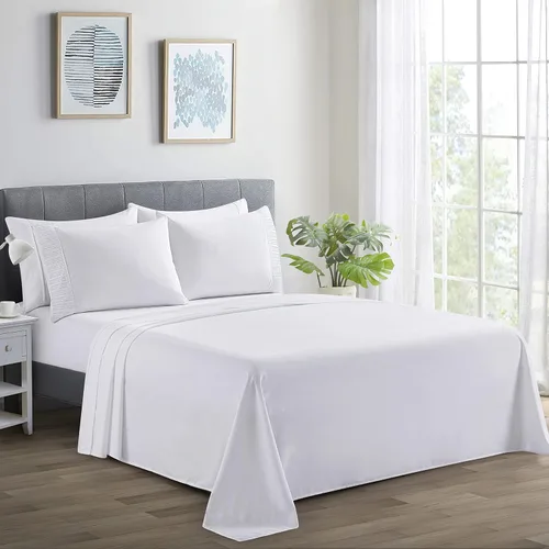 Miniatura 13 de Marina Decoration Juego de sábanas de 4 piezas ultra suave y sedoso de rayón sólido de bambú para todas las estaciones, con 2 fundas de almohada