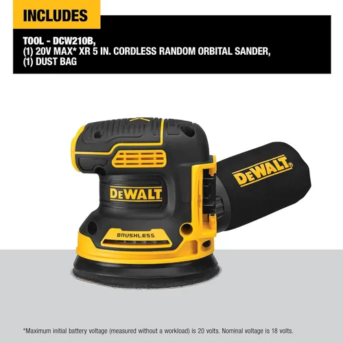 Miniatura 3 de DEWALT - Lijadora orbital de 20 V MAX, solo herramienta (DCW210B)