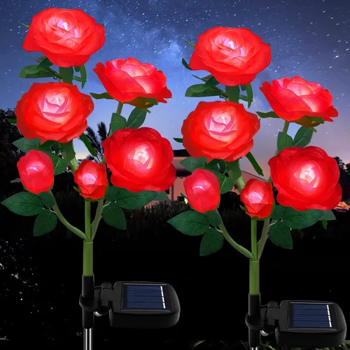 Miniatura 15 de Luces solares de estaca de jardín para exteriores, luz LED mejorada con 6 rosas, luces decorativas solares impermeables para patio, camino, patio