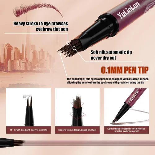 Miniatura 4 de Yulinlon Bolígrafo de cejas 4D de doble punta, punta de pincel similar al cabello, maquillaje de cejas de microcuchilla de secado rápido, 5 opciones