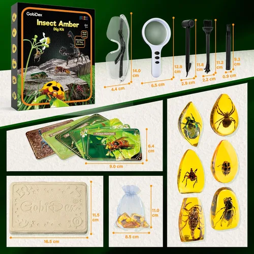 Miniatura 8 de Kit de Excavación de Ámbar GobiDex - Resina de Insectos Artificial, Excava 6 Especímenes de Insectos, Juguetes Educativos de Bichos STEM, Juguetes
