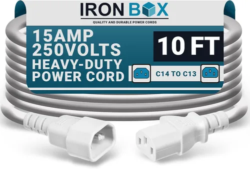 Miniatura 60 de IronBox Electric - Cable de Alimentación C14 a C13 de Servicio Pesado, 15A, 250V, Cable de Extensión para Computadora 14/3 AWG - Cables