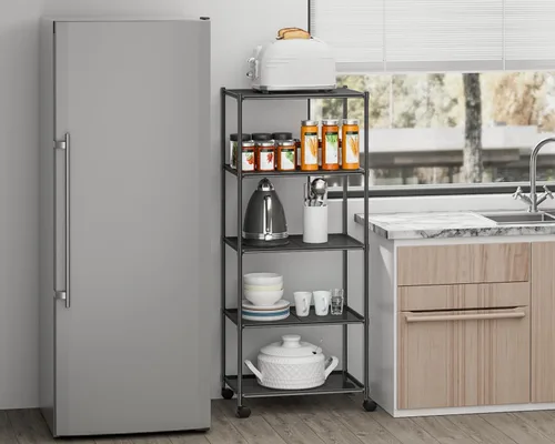Miniatura 2 de OVICAR Estante de almacenamiento con ruedas – Estantería ajustable de alambre de malla de 5 niveles, estante de almacenamiento de metal para cocina