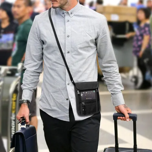Miniatura 9 de WALNEW Soporte para pasaporte para el cuello cartera de viaje con bloqueo RFID 7 bolsillos con correa ajustable para el cuello para mantener tu