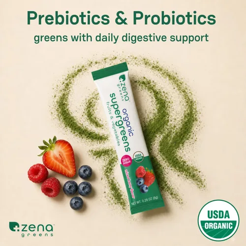 Miniatura 4 de Zena Nutrition Polvo de Súper Verdes Orgánico, Más de 70 Superalimentos, 0 Azúcar, 3G de Fibra, Espirulina, Chlorella, Hongos