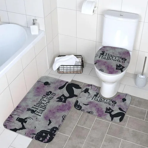 Miniatura 8 de Juego de 3 alfombras de baño con diseño de tulipanes rosados con fondo de madera, antideslizantes, con patrón de resorte, extra suaves y absorbentes