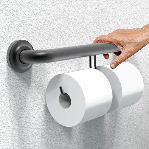 Barra de agarre compatible con ADA con soporte para papel higiénico (2 megarrollos), soporte de peso de 500 libras, 1-1/4 x 16 pulgadas para montaje
