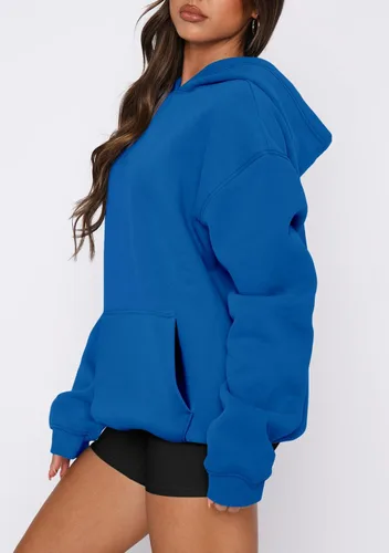 Miniatura 63 de onlypuff Sudadera casual con capucha para mujer, de manga larga, con bolsillo de canguro, hombro caído