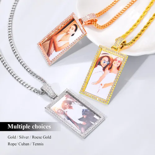 Miniatura 5 de TUHE - dije personalizado con texto o imagen personalizada de Hip Hop, chapado en oro de 18 quilates o platino AAA CZ, de Iced Out Zircon, con foto