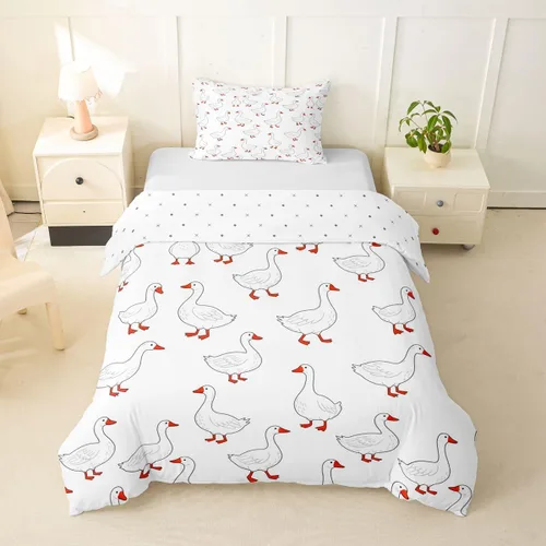 Miniatura 30 de Erosebridal Funda de edredón para niños y niñas, diseño de pato amarillo, diseño de patos de dibujos animados, juego de ropa de cama de animales