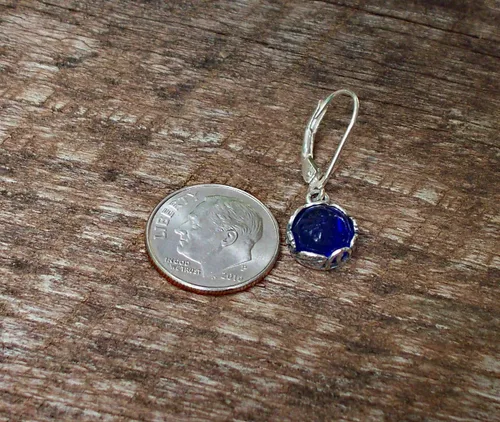 Miniatura 6 de Pendientes de plata de ley con tarro de crema vintage reciclado de los años 60 de la colección botánica, Cobalto
