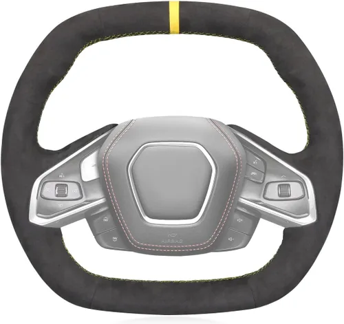 Miniatura 8 de MEWANT Funda para volante de automóvil de piel auténtica y gamuza cosida a mano para Chevrolet Stingray Z06 Corvette (C8) 2020-2022
